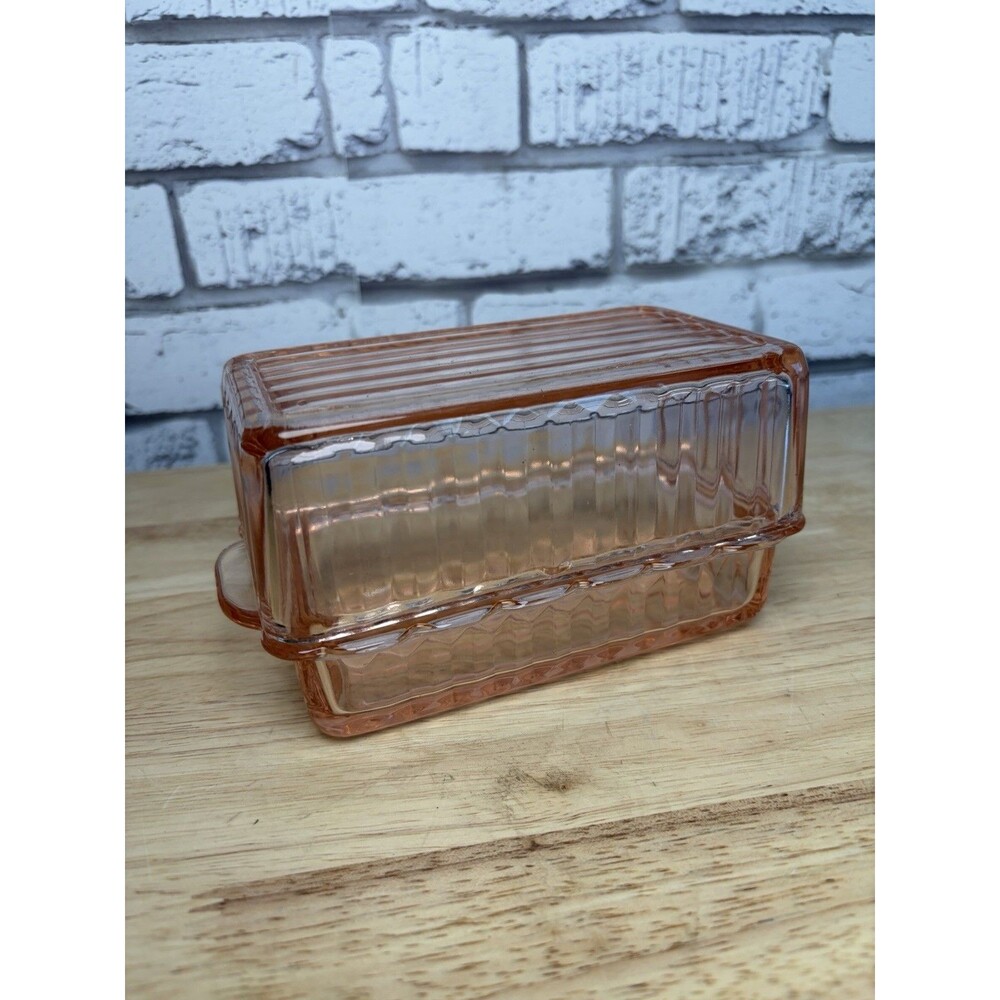 Pink Depression Glass Jennyware Butter Dish Jeannette 2 Pieces Rare Vintage